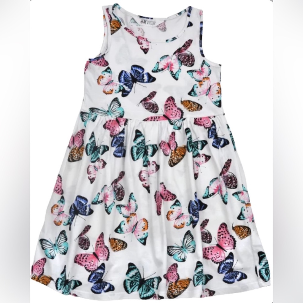 H&M Girls Tank Dress Colorful Butterfly Pattern Size 6-8Y